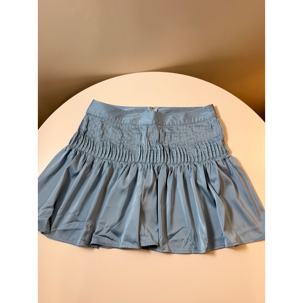 SHUG Smocked Ruffle Skort Women Medium Light Blue Excellent Satin Mini Skirt